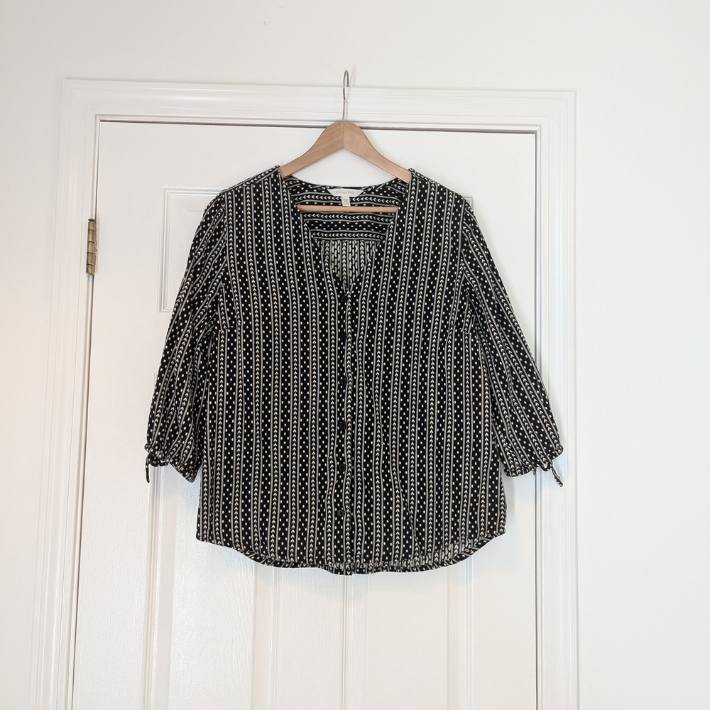 Garnet Hill Black and White Print Organic Cotton Blouse